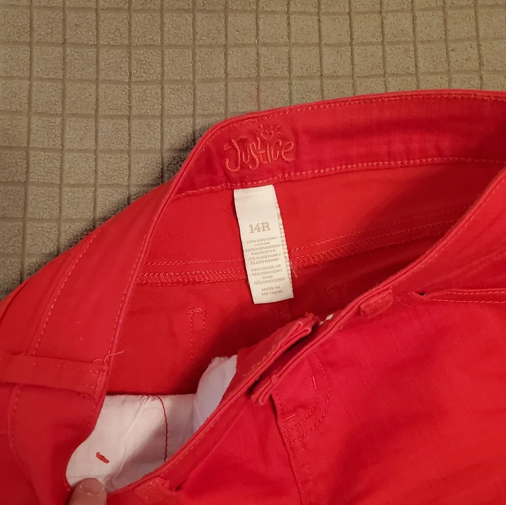 JUSTICE GIRLS Bright Red Stretch Denim Shorts Size 14
